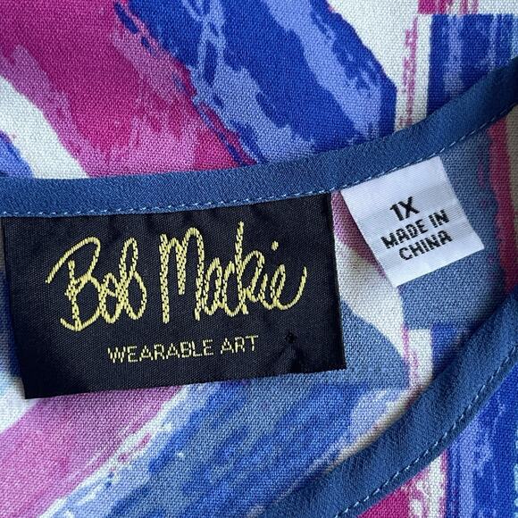 QVC Bob Mackie Blouse Womens Plus Size 1X Abstract Striped 3/4 Sleeve Artsy - Picture 4 of 10